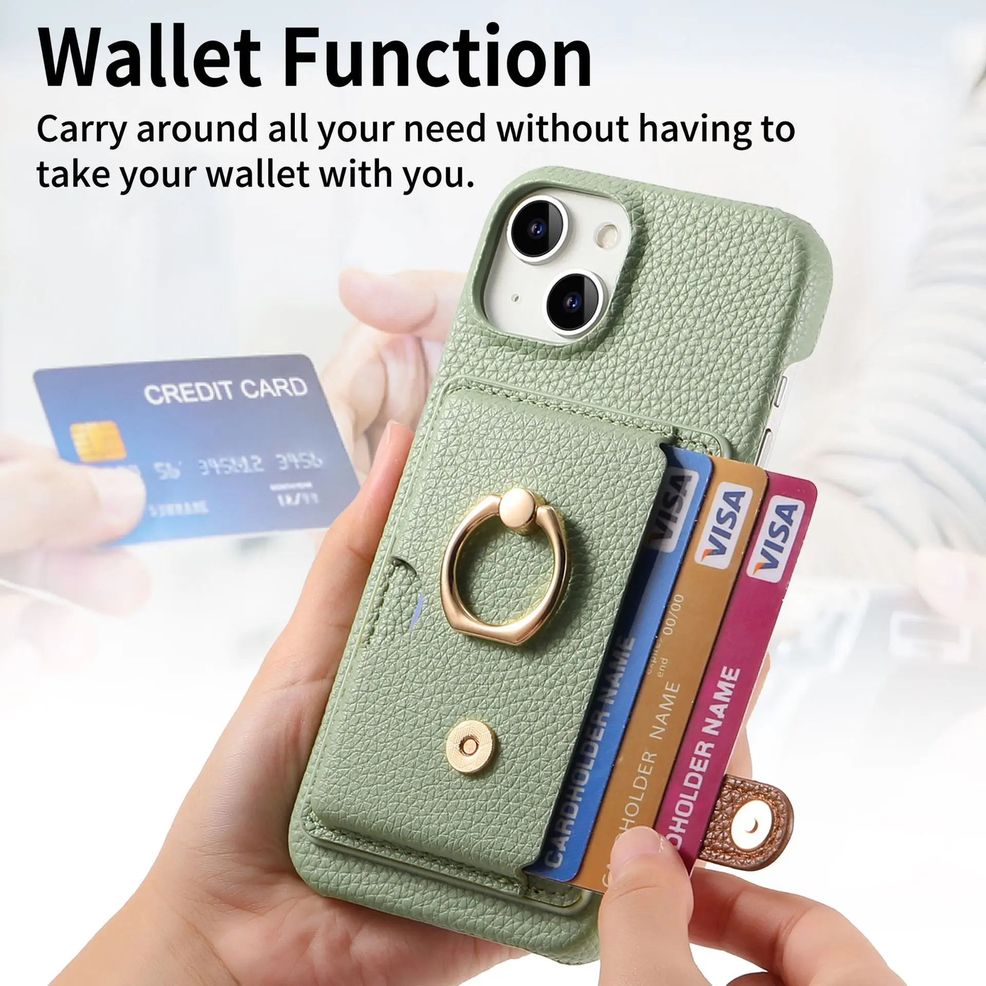 Leather Ring Support Phone Case for IPhone 17 Air 16E 18 16 15 14 13 12 11 Pro Max Plus Wallet with Card Holder Shockproof Cover