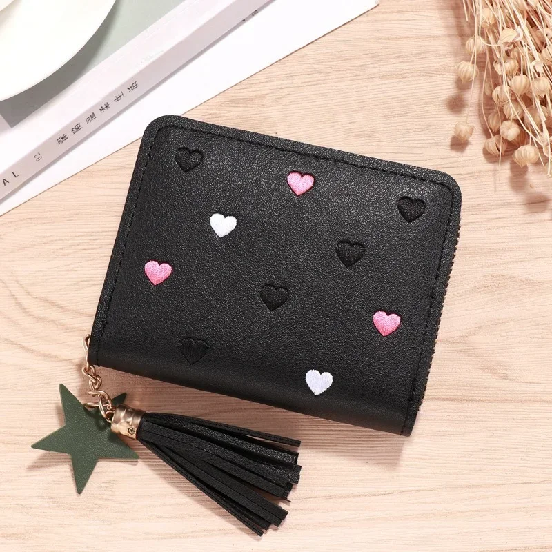 2024 Women Small Wallet Ladies Mini Tassel Wallet Cute Girl Short Zipper Lovely Pu Leather Coin Purse Female Hand Wallet Cartera