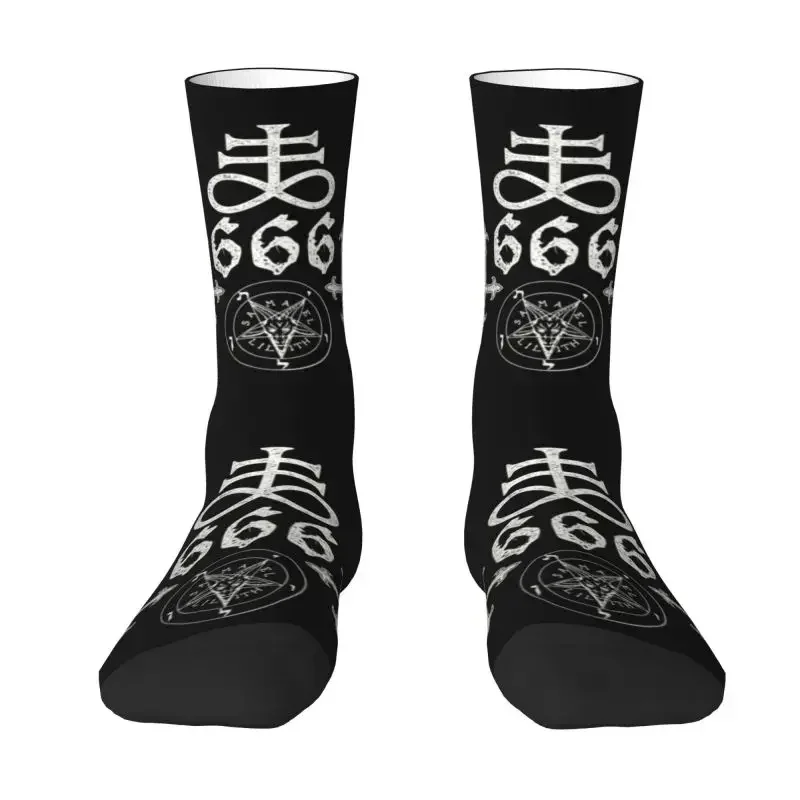 Leviathan Cross Satan 666 Dress Socks for Men Women Warm Fashion Baphomet Crew Socks