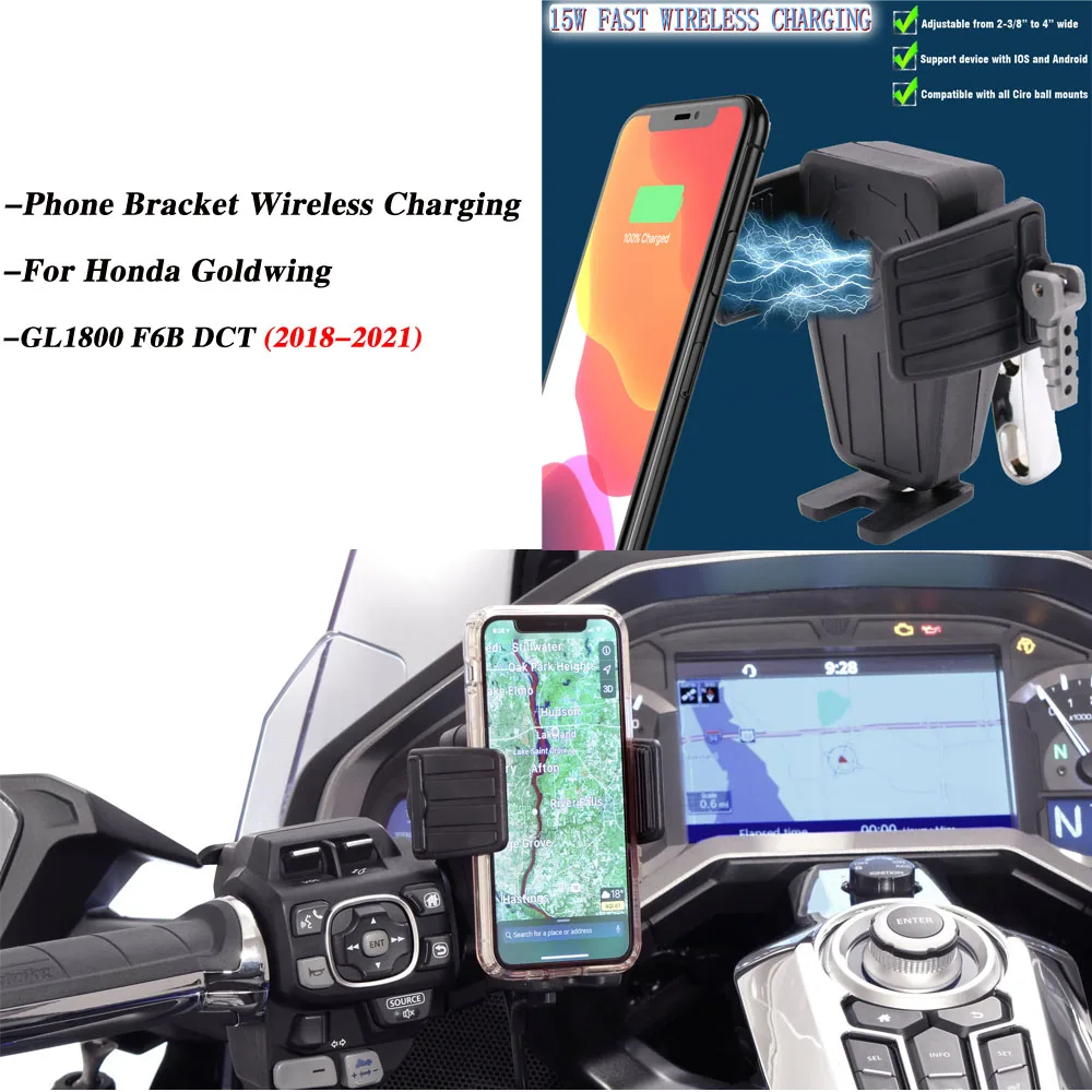 

Gold Wing Motorcycle GPS Phone Holder Wireless Charging Navigation Bracket For Honda Goldwing GL 1800 GL1800 F6B DCT 2018 - 2021