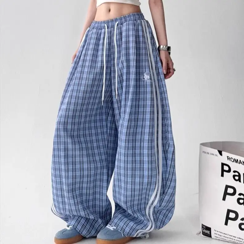 

Vintage Striped Splicing Plaid Scimitar Casual Women's Men's and Women's Lazy Loose Wide Leg Jazz Dance Pants