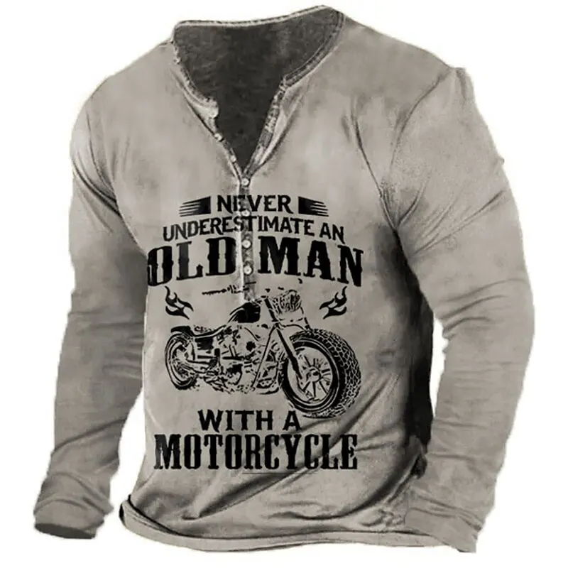 

Vintage T-shirt For Men Letter Motorcycle Graphic T Shirts Cotton Tee 3D Printing Long Sleeve Tees Oversized Men's Clothing Tops