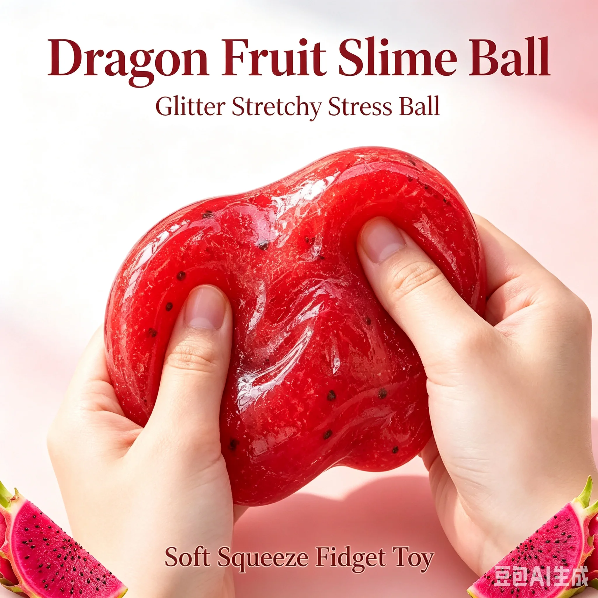 Red Dragon Fruit Slime Water Squeeze Ball with Black Seeds Transparent TPR Squishy Fidget Toy Soft Hand Kneading Stress Relief