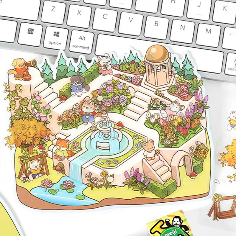 1Set PET Sticker 3D Cute Cartoon Pocket DIY Scene Landscaping Decoration Sticker 3D Landscaping Stickers DIY Handmade Stickers