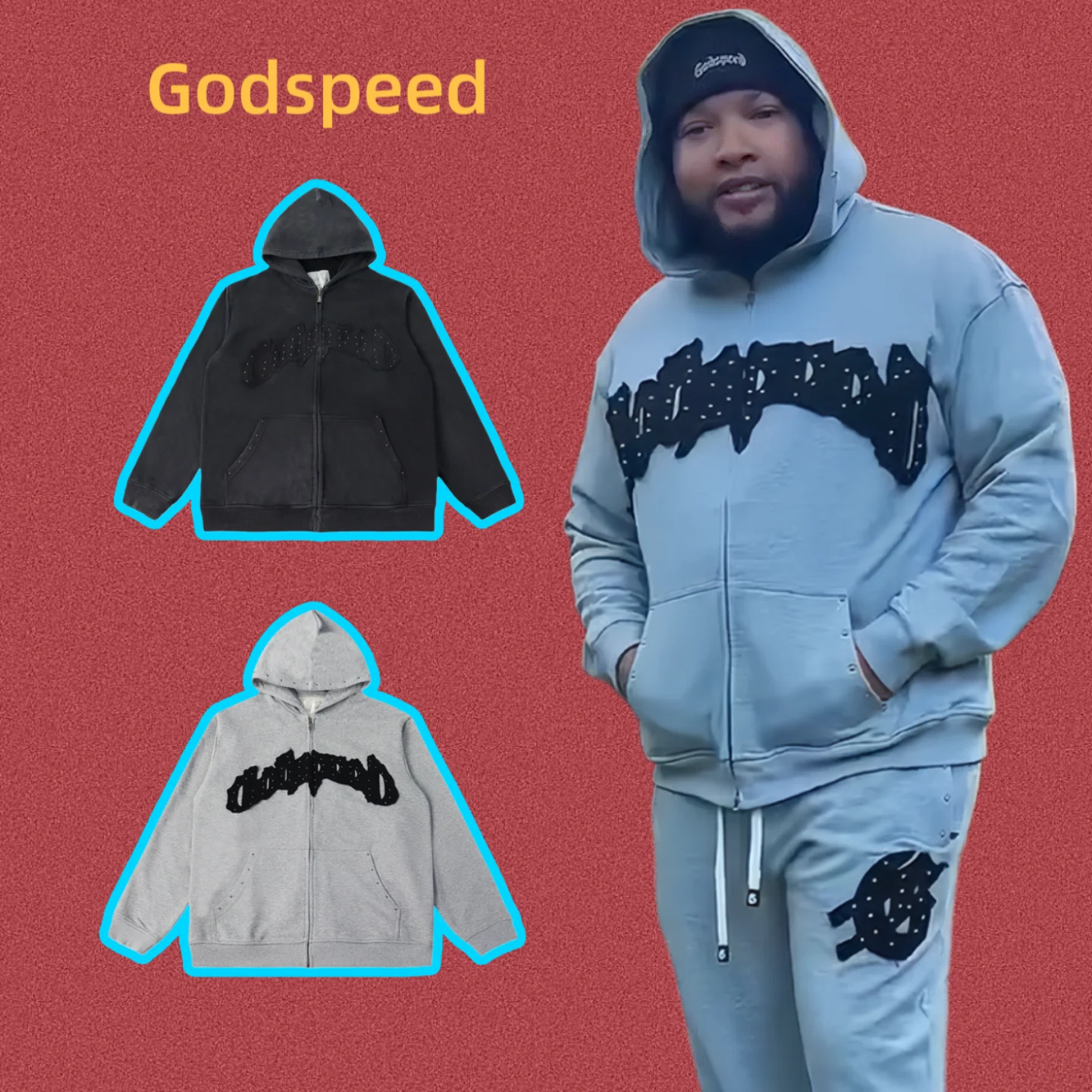 

Мужской комплект: толстовка-кардиган Godspeed American Sle в стиле ретро с вышивкой, повседневный летний свободный крой, молодежный стиль