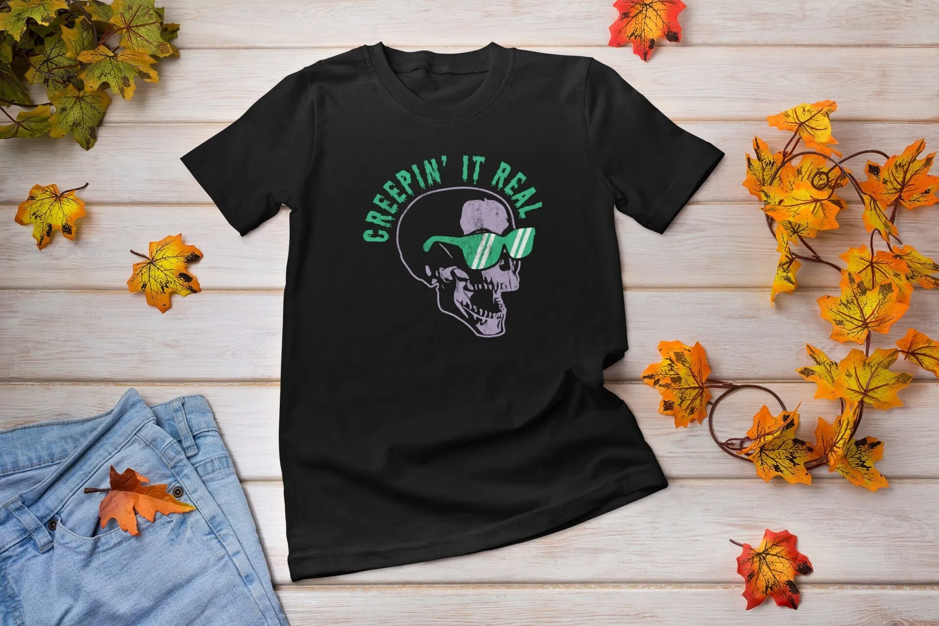 Футболка Creepin it real Creep Retro Halloween Fall Skull с солнцезащитными очками Винтаж