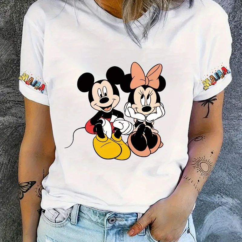 

Женская футболка с рисунком Микки и Минни Disney, европейская и американская летняя новая повседневная уличная одежда для мужчин и женщин для пар