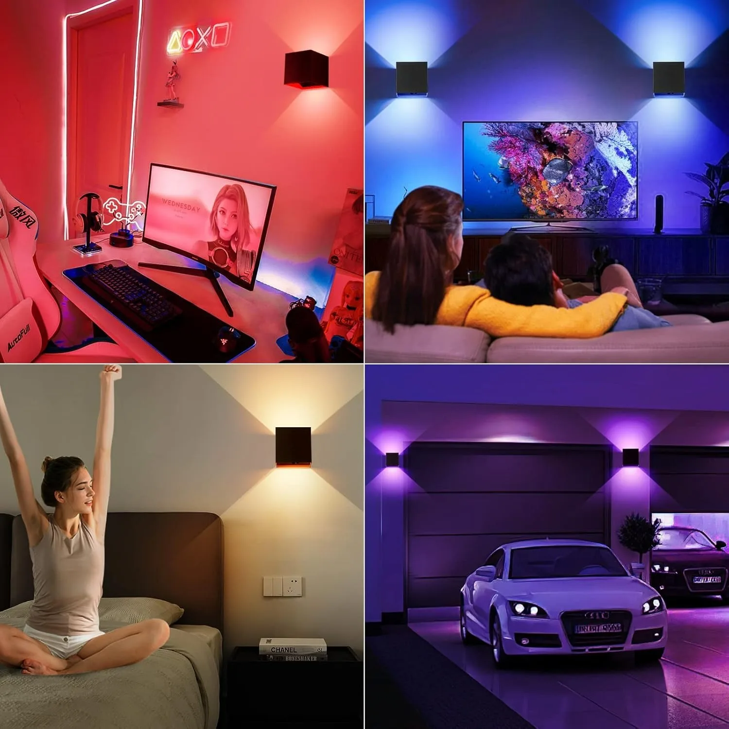 Outdoor RGBCCT Cube Wall Lights, RGB/Warm/White Dimmable IP65 Led Wall Lighting, Remote APP Control for Outdoor/Indoor