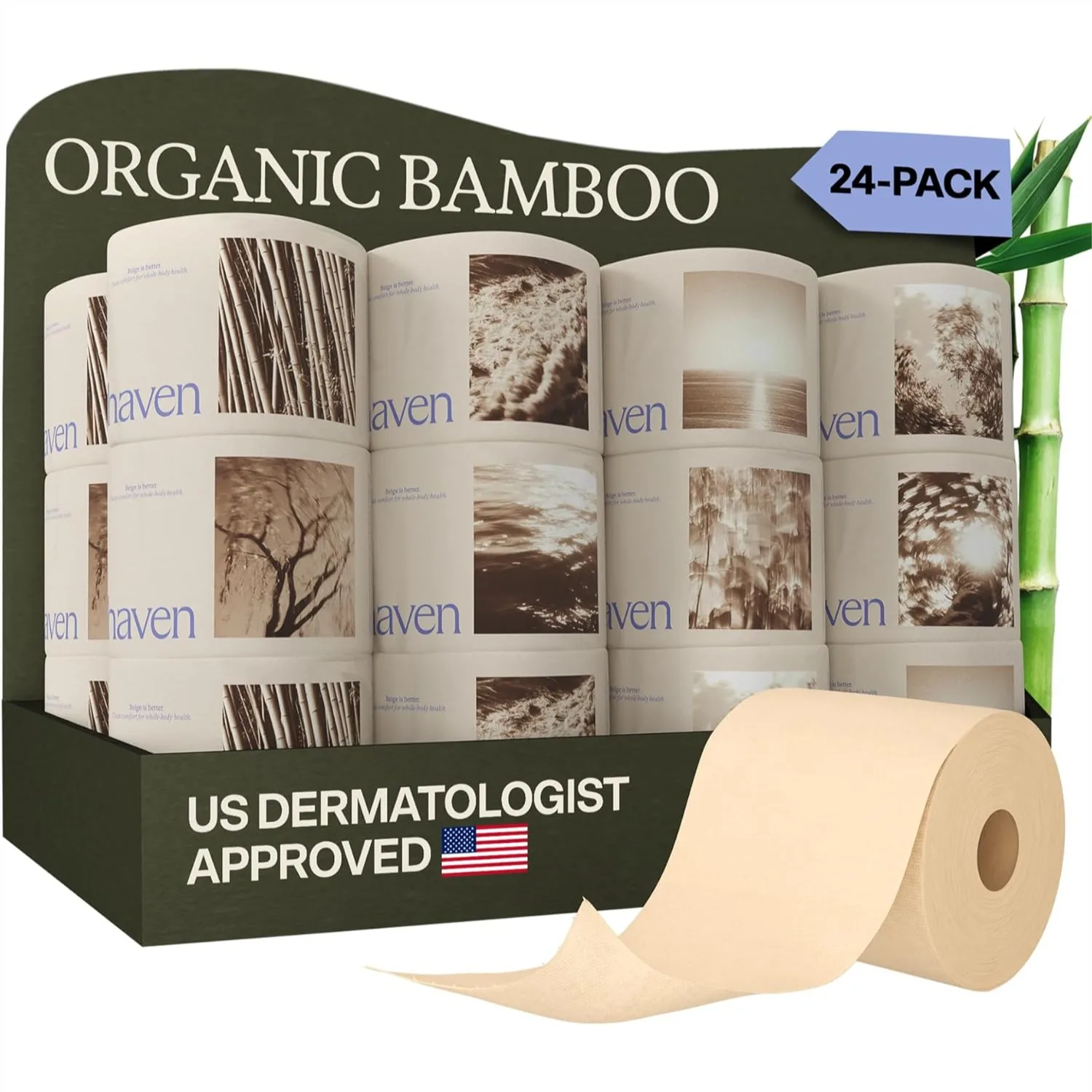 

Unbleached Bamboo Toilet Paper, 3-Ply, 24 Rolls, 300 Sheets per Roll, Plastic Free, FSC Certified, PFAS-Free, Tree Free, Septic