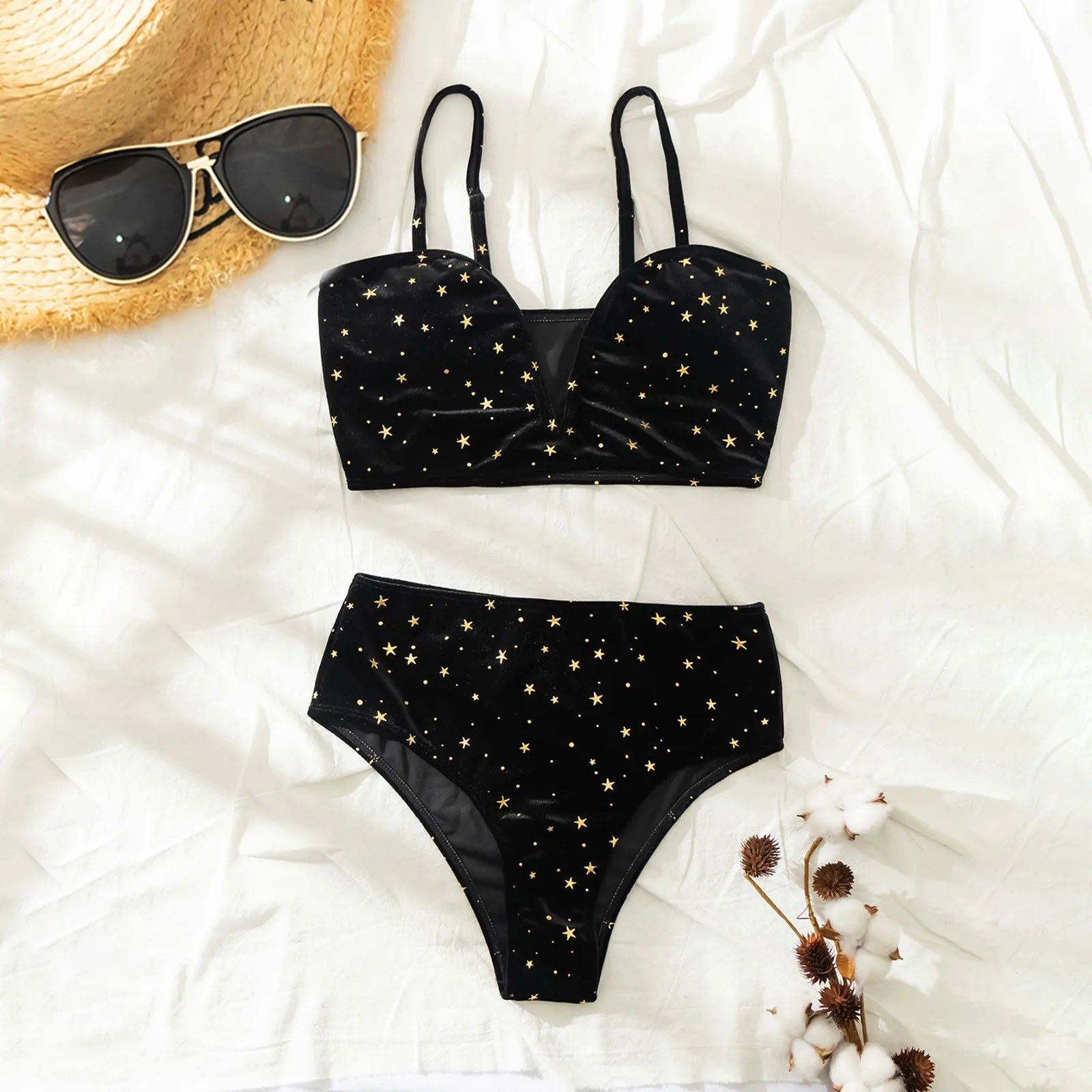 

Swimsuit Two Printed Bikini Piece Velvet Women's Sexy Fashion Split Swimsuit Swimwears Outing Vacation Bodysuit Carnival