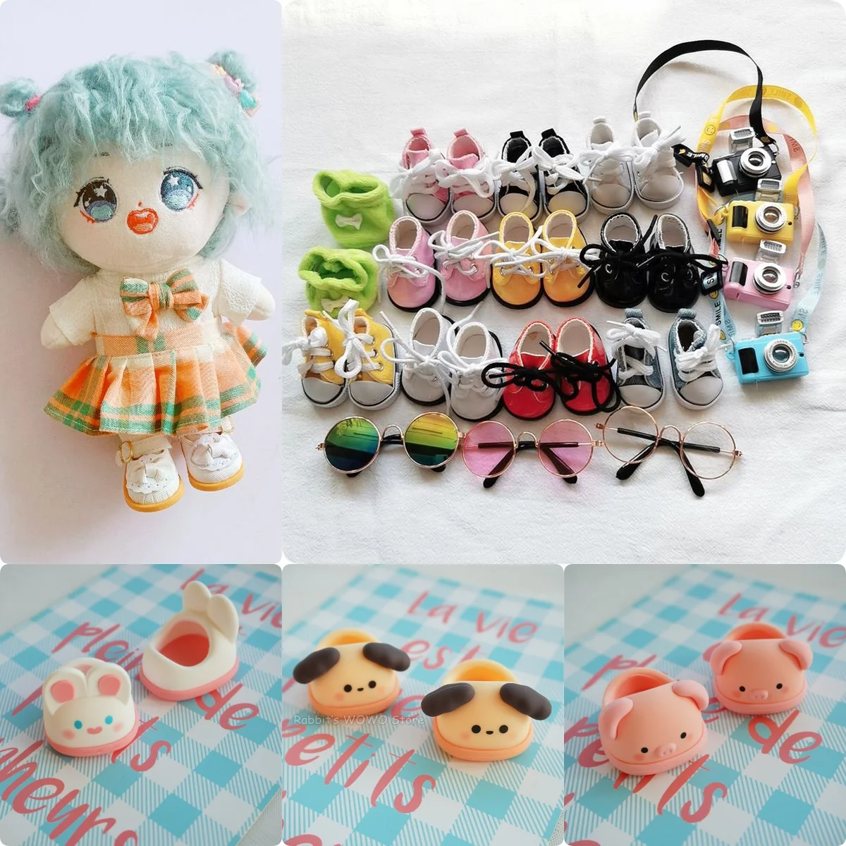 

Mini Plush Doll Accessories for 20cm Idol Dolls Canvas Shoes Leather Shoes Glasses Camera Animal Rubber Shoes Toy Children Gift