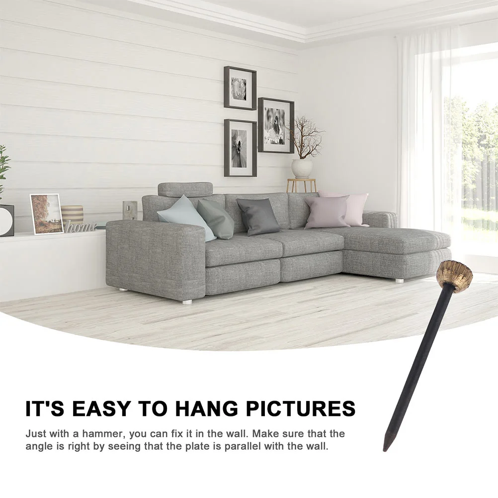 

60 Pcs Copper Head Nail Pictures for Office Gold Frame Border Wallpaper Black Hooks Hanging Frames Clothes Hanger Boxed
