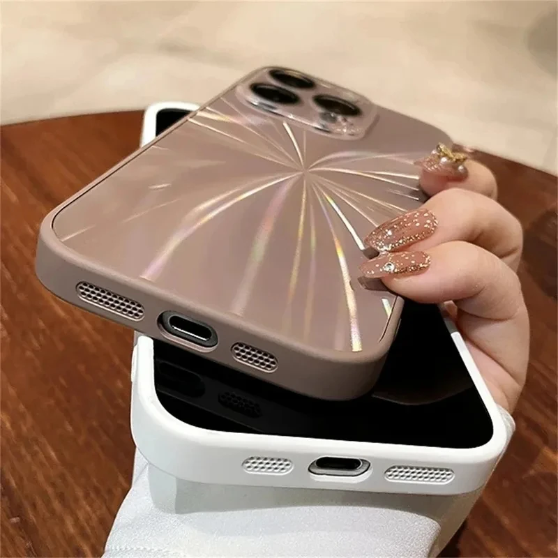 Luxury 6D Colorful Laser Aurora Case For iPhone 16 15 14 Plus 13 12 11 Pro Max Soft Bumper Shockproof Glass Camera Hard PC Cover image 6