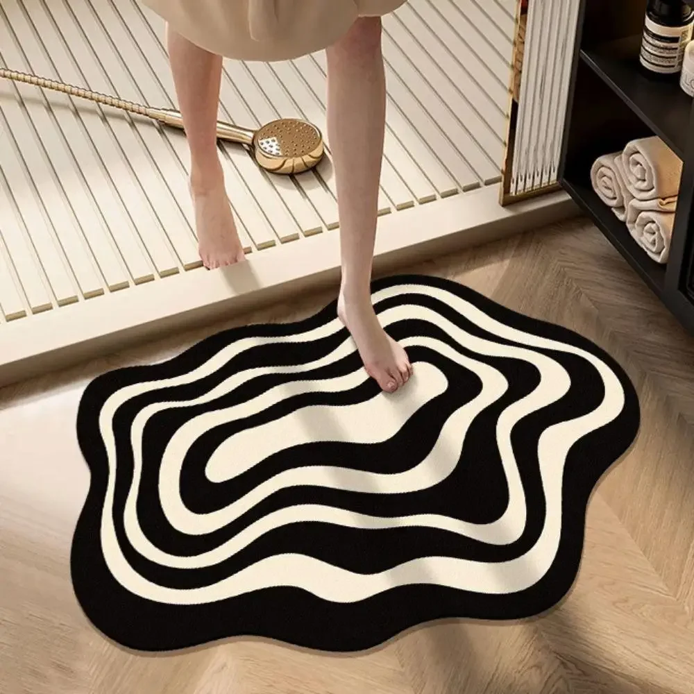 Absorbent Door Mat Bathroom Floor Mats Black Beige Floor Mats Artistic Creative Wave Oval Rugs Easy Clean Anti-fouling Floor Mat