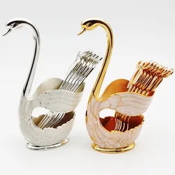 7pcs Set Swan Base Creative Decoration Tableware Fruit Fork Dessert Spoon Cute Coffee Spoon Combination Decoration Ornament