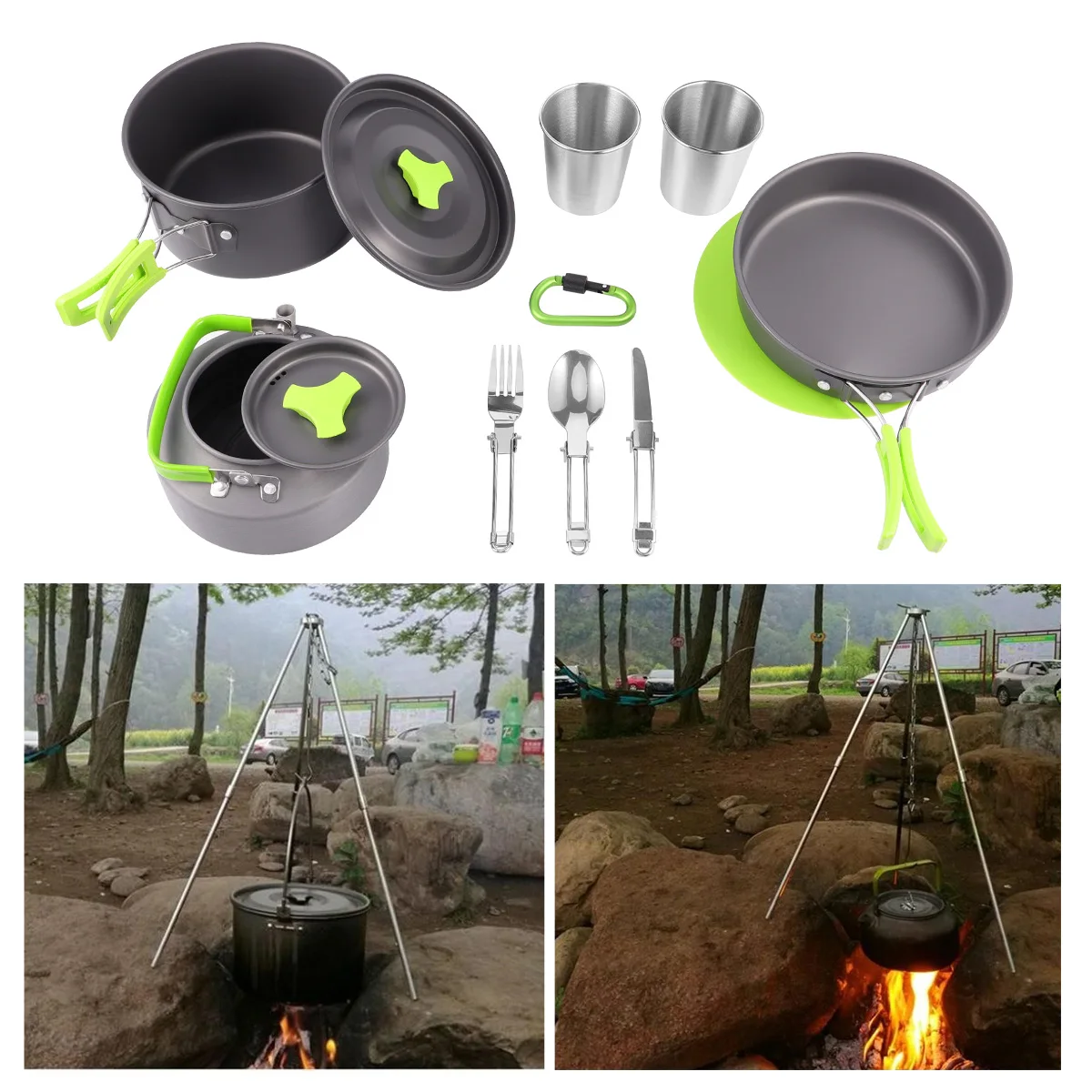 

12 pcs 1-2 Cookware Portable Cutlery Picnic Portable Camping Cookware Picnic Cooking Tool Tableware Tableware Cooking Tool
