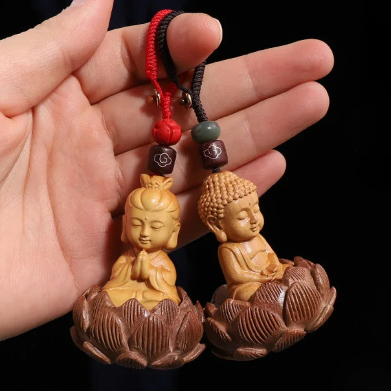 

Boxwood Peach Wood Guanyin Buddha Lotus Bodhi Keychain Pendant Wooden Lucky Peace Buddhism Key Chains Cinnabar Bead Keyring Gift