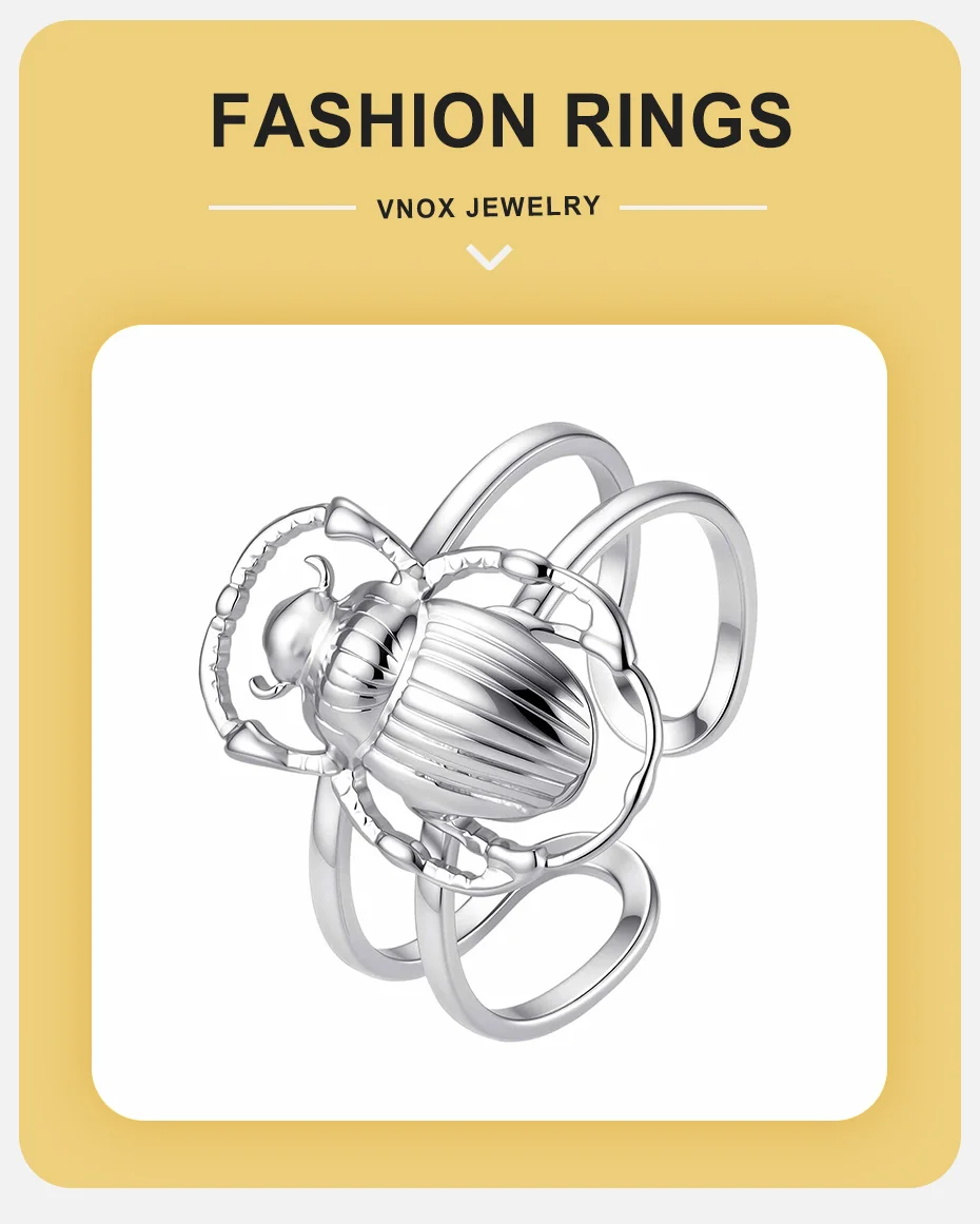 Vnox Ägyptischer Skarabäus Offener Ring, Versilberter Mehrschichtiger Statement-Fingerring, Gotischer Insektenschmuck für Männer und Frauen als Partygeschenk – Detail 1