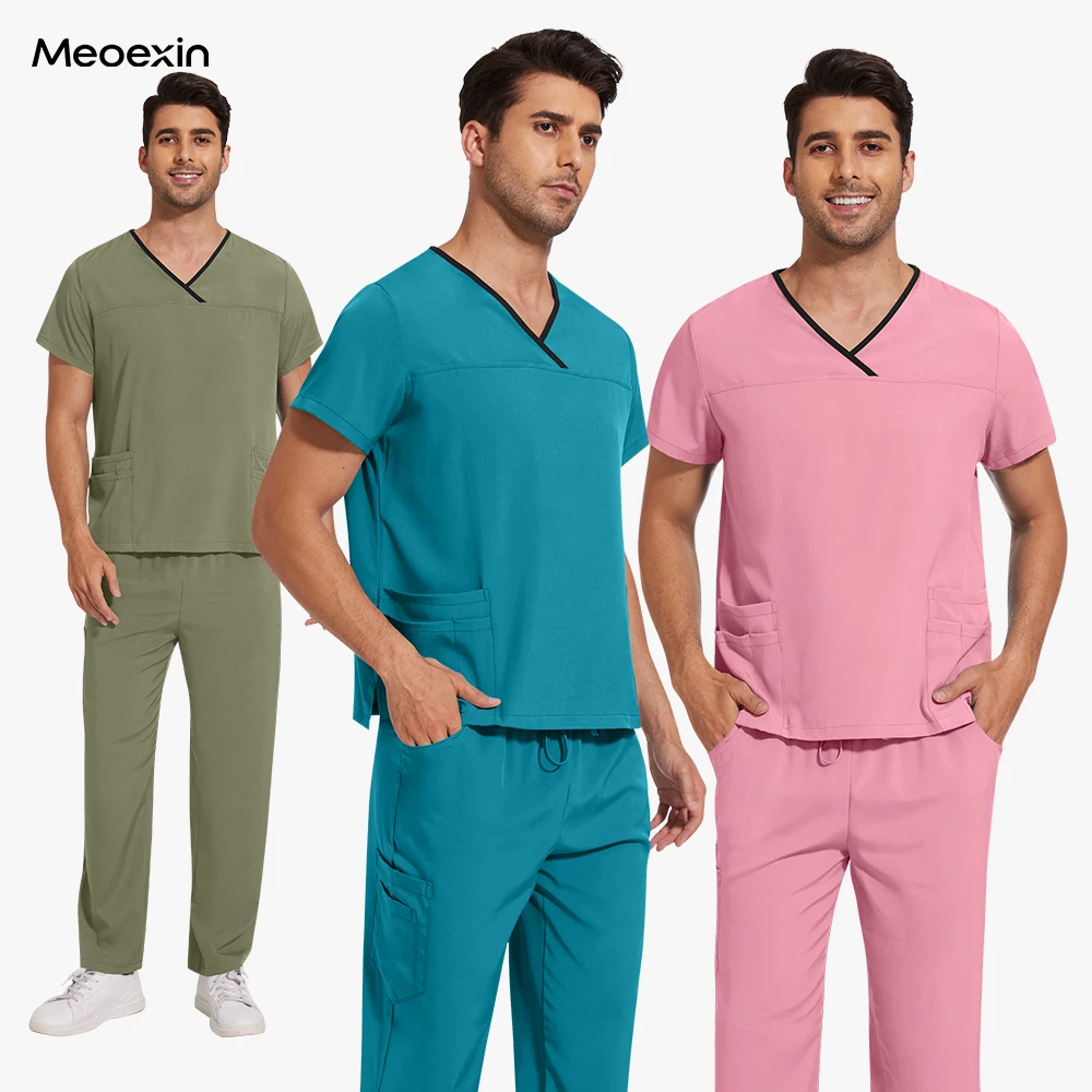 

Spandex Elastic Scrubs Spa Uniform Beauty Salon Pharmacy Lab Work Wear Women Men Sets Nurse Medical Nursing Hospital Accessories