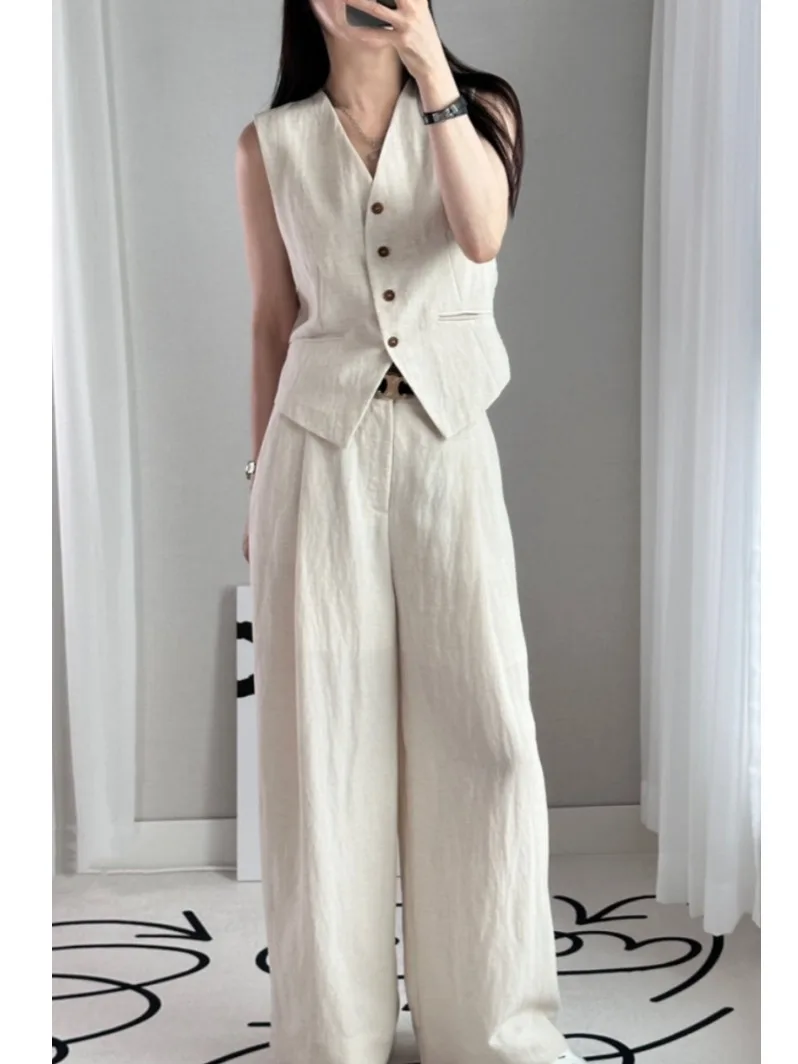 Neutral Waist Drawstring Vest High Waist Wide Leg Pants Casual Simple Korean Style Long Pants for Women Spring Autumn Winter
