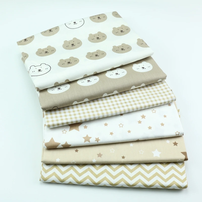 Syunss Khaki Bear Star Grid Wave Print Diy Patchwork Cloth For Quilt Baby Crib Cushions Dress Sewing Tissus Cotton Fabric Tecido