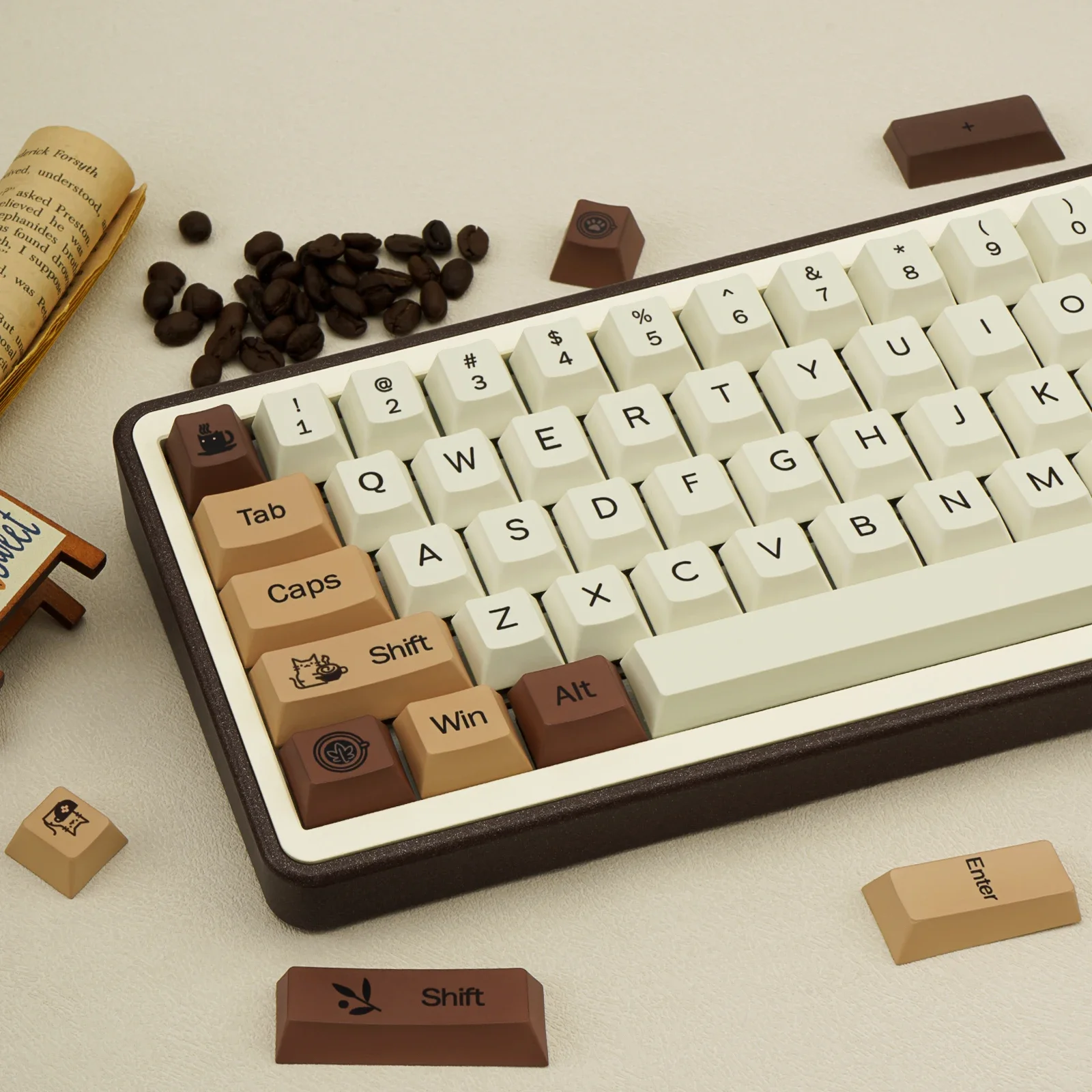 

Coffee cat keycaps Original PBT full five-sided sublimation customized mechanical keyboard keycaps Personalized simple keycaps
