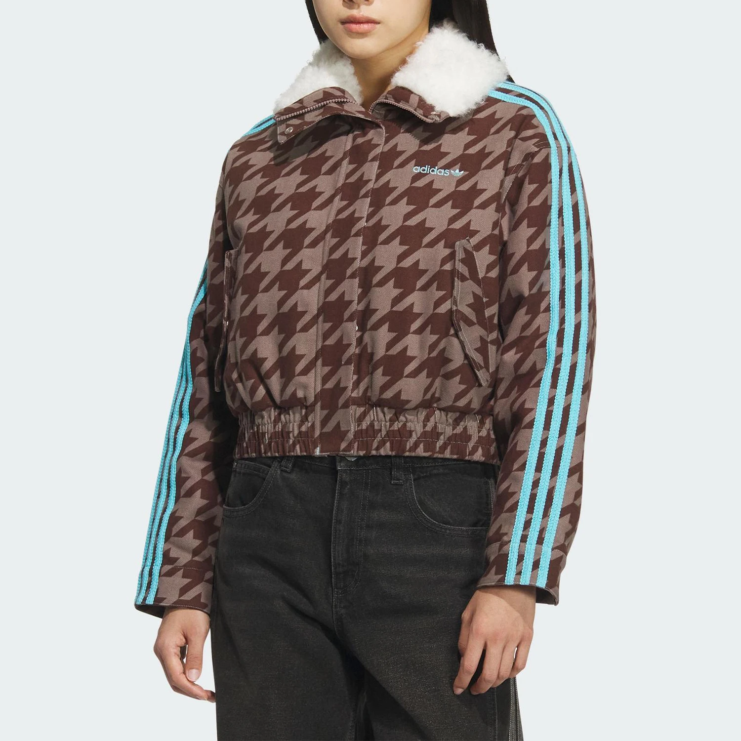 Adidas genuine clover women's flip collar durable warm short cotton jacket KA9732