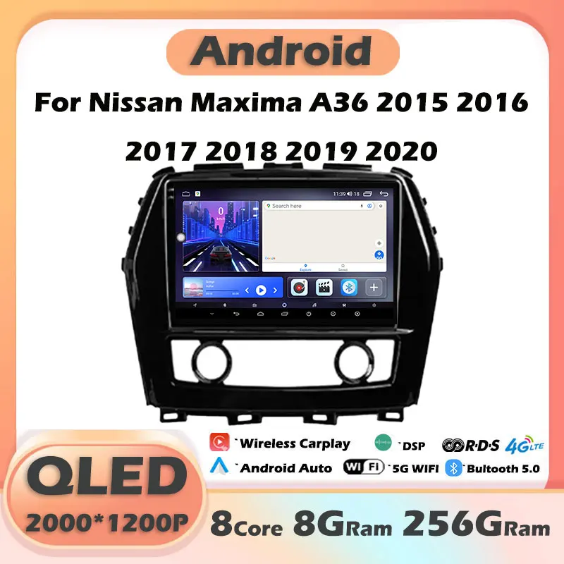 For Nissan Maxima A36 2015 2016 2017 2018 2019 2020 QLED IPS Screen Android 14 Car Radio Player GPS Navigation Video Multimedia