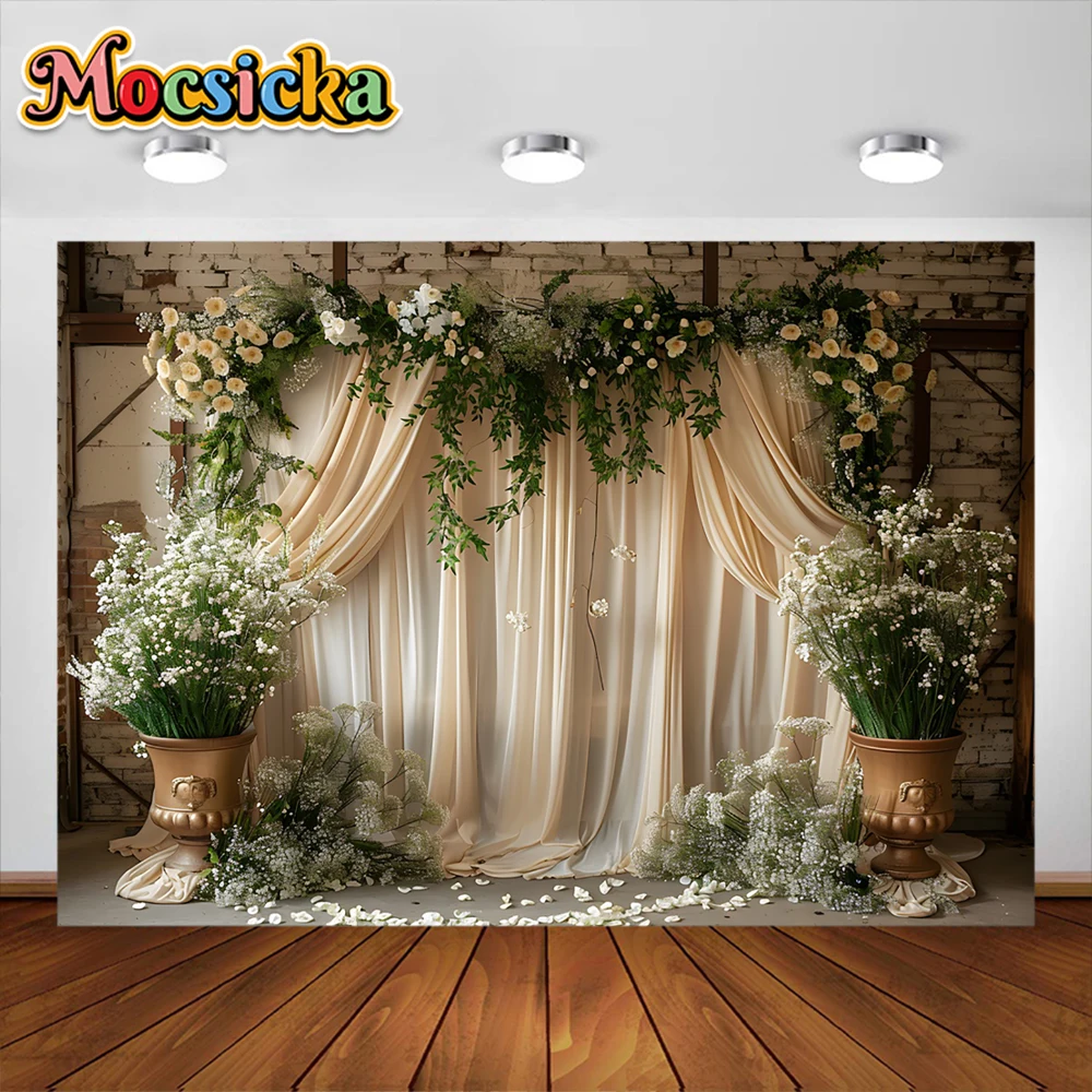 Wedding Photography Background Flower Wall Curtain Decor Girl Boudoir Backdrop Banner Wedding Birthday Portrait Studio Prop