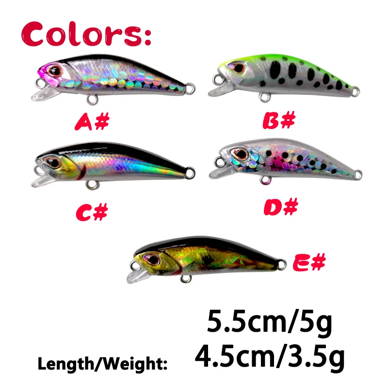 Mini Rattling Minnow Iscas de Pesca, Wobblers para Jerkbait, Pike Combater, Isca Dura, Pesca Artificial, Bass, 4,5 cm, 3,5g, 5,5 cm, 5g, 1 pc