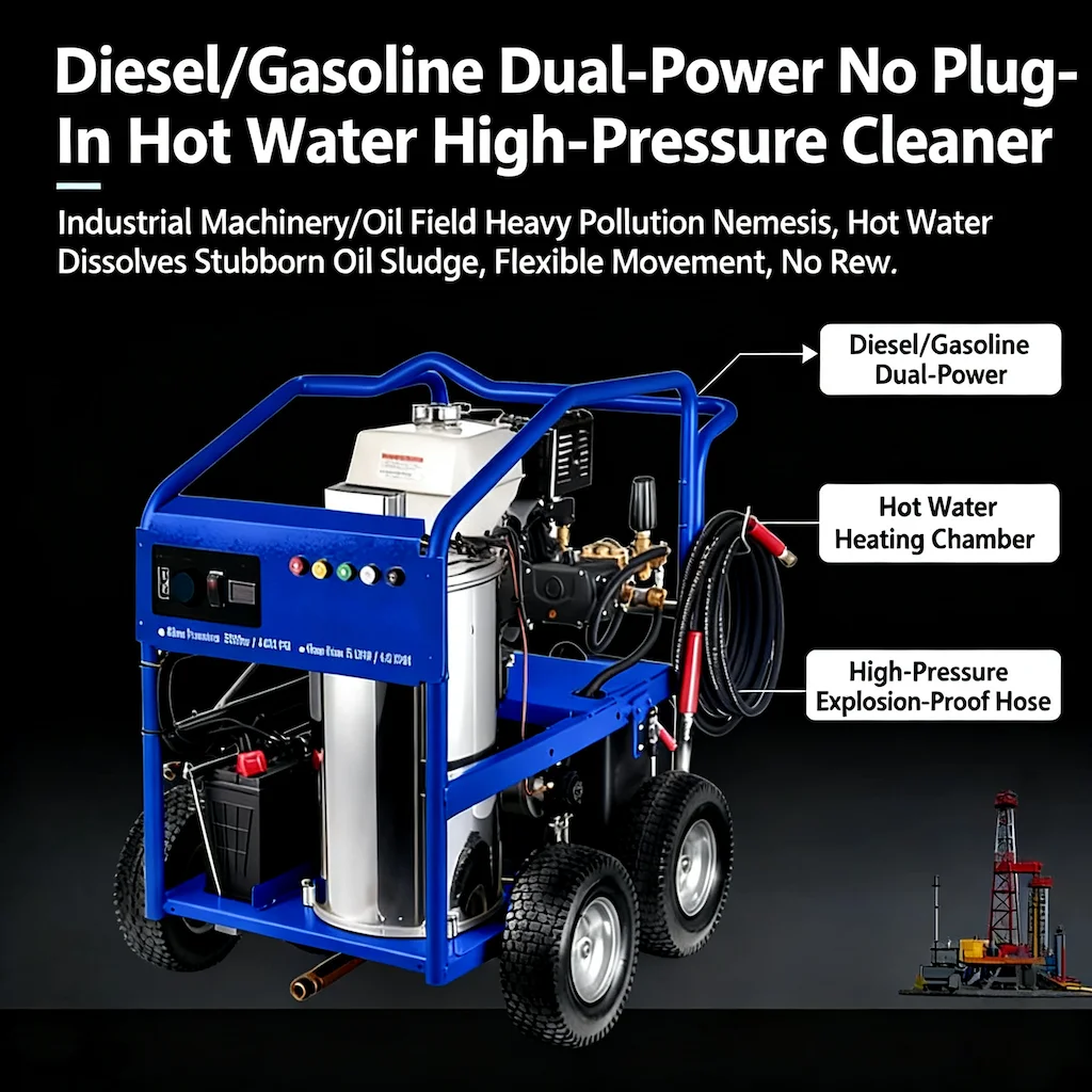Hot Water Pressure Washer 4000PSI 4.0GPM Gas 15HP WOJET Triplex Pump High Pressure Car Washer Electric Start Mobile Wheel
