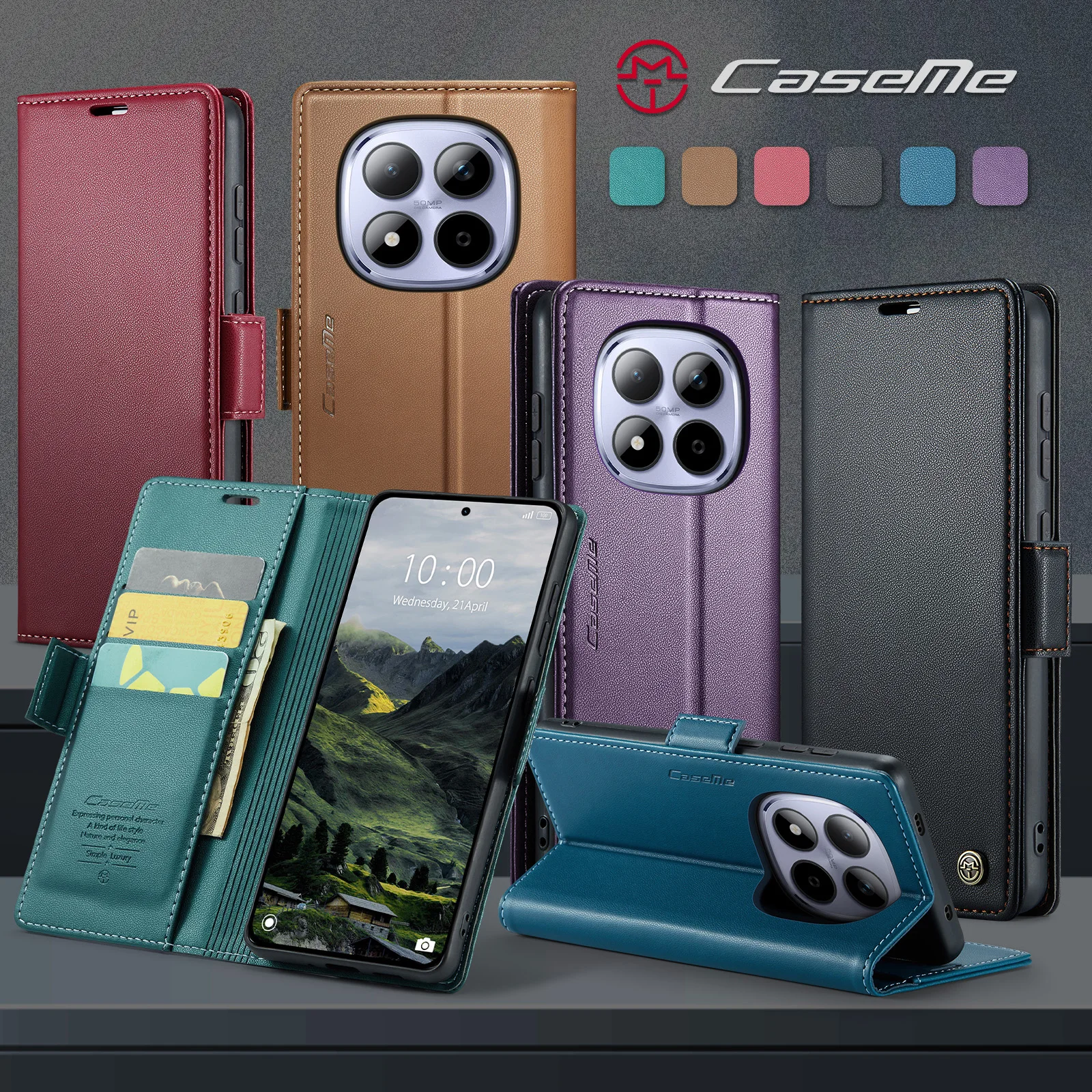 Étui magnétique en cuir PU CaseMe pour Xiaomi Redmi Note 15 Pro 4G 5G avec porte-cartes et pochette pour Xiaomi Redmi Note 15 Pro Plus