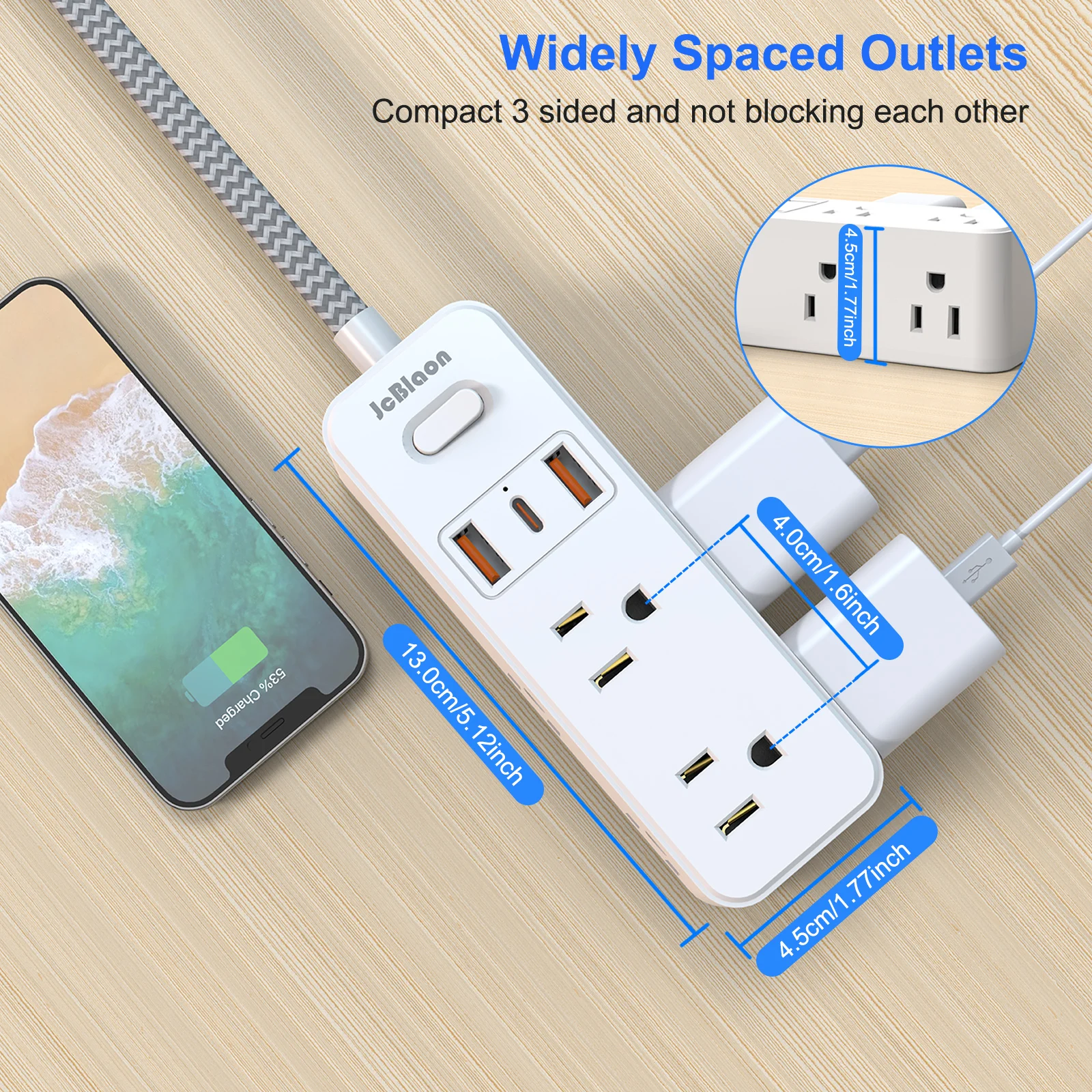 US Plug Multitap Power Strip AC Outlet 1.5m Braided Cable Electrical Socket Smart USB Home Office Surge Protector Network Filter