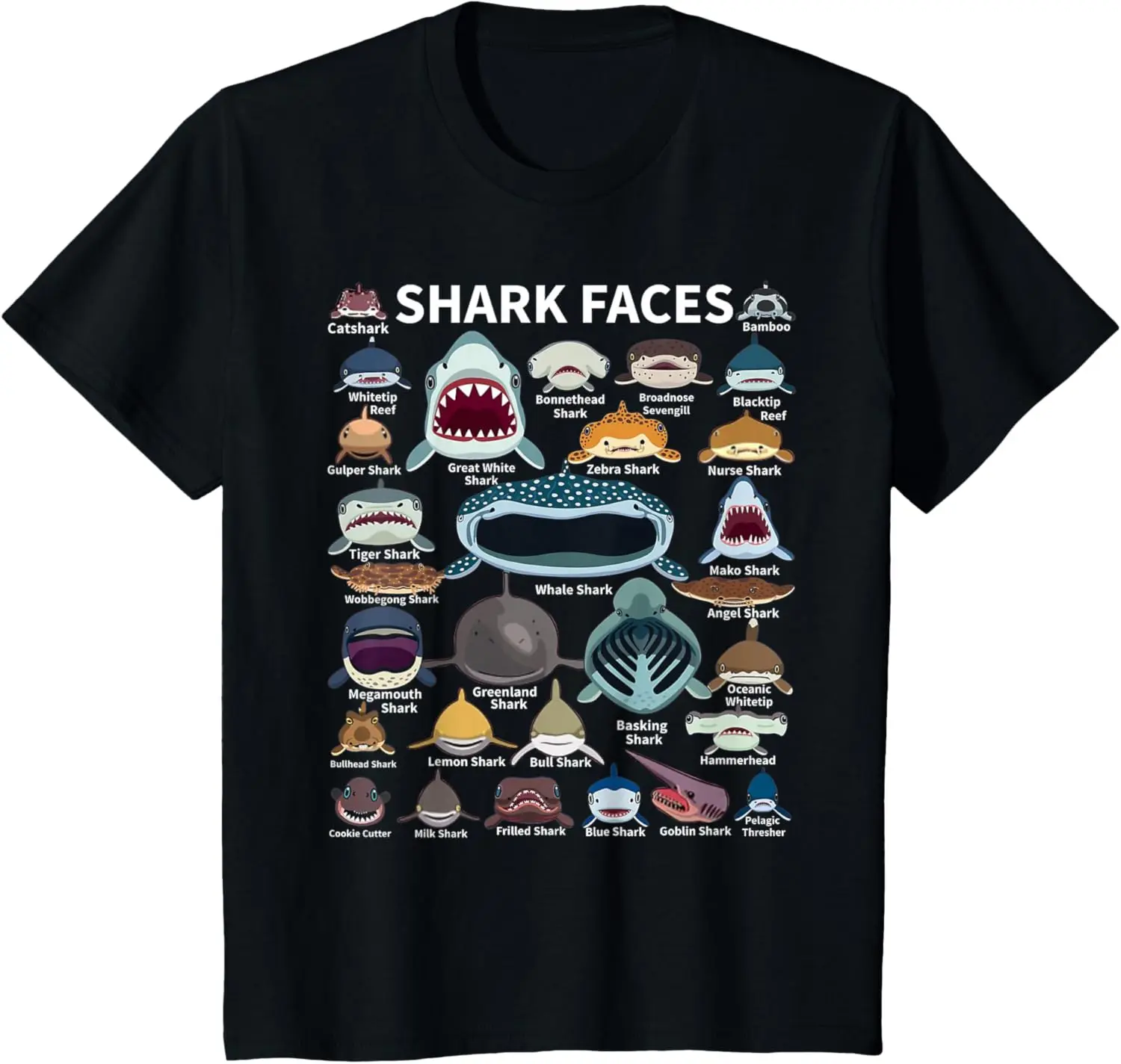 Shark Faces - Type of Shark - Shark Faces of All Kinds T-Shirt Boys Girls Kid Graphic T Shirts Cotton Short Sleeve Tee