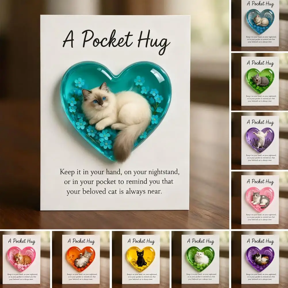 Cat Pocket Hug Heartfelt Cat Pocket Hug with Inspirational Card Emotional Support Keepsake Gift for Cat Owners Love Heart Shaped