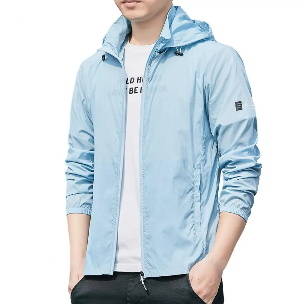 Sun Coat Men Solid Color Long Sleeve Hooded Loose Anti UV Summer Zipper Plus Size Jacket For Outdoor