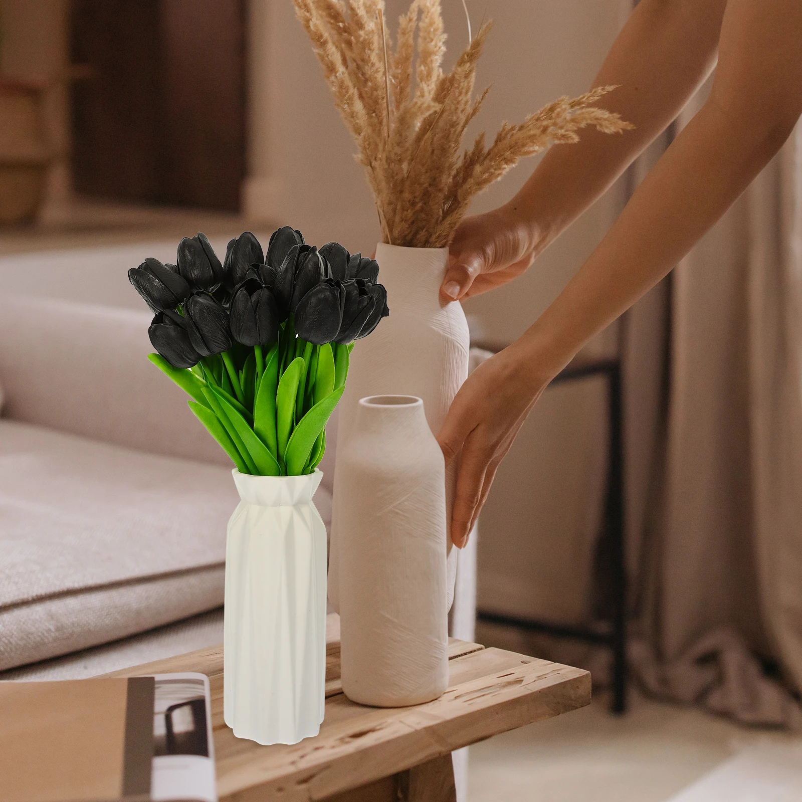 

20pcs Artificial Realistic Tulip Stem Diy Fake Flower Arrangement Vase Decoration Home Wedding Bridal Bouquet Centerpiece