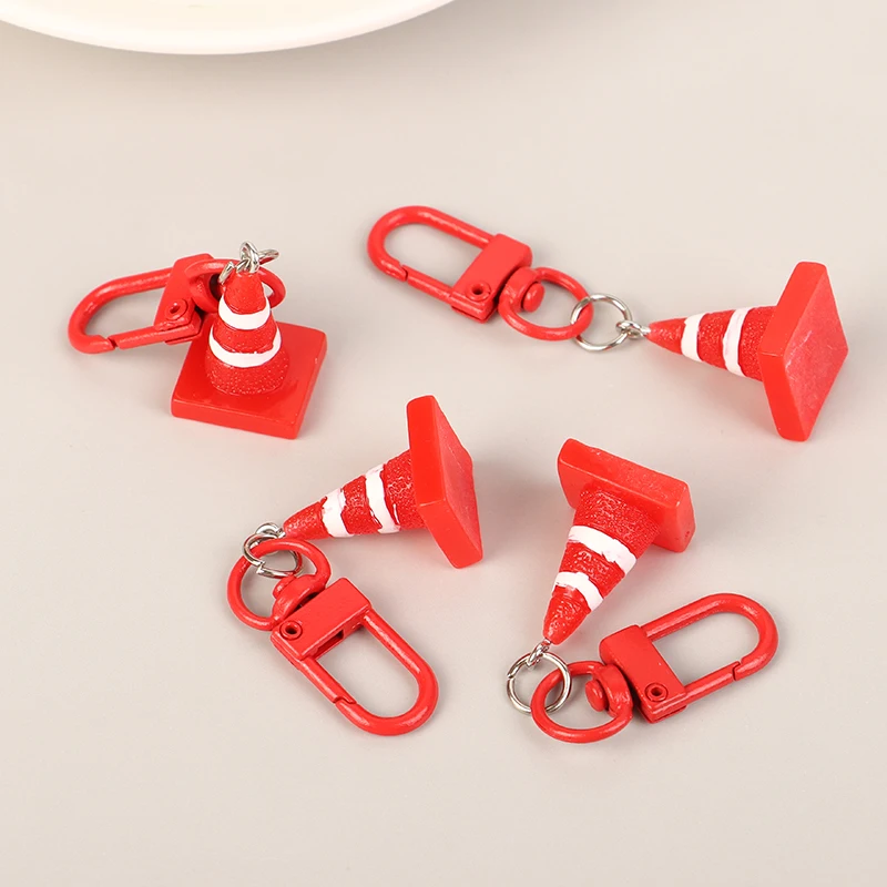 3D Red Road Cone Warning Keychain Barricade Reflector Cone Keyring Mobile Phone Pendant Resin Charms Jewelry Decor Accessories