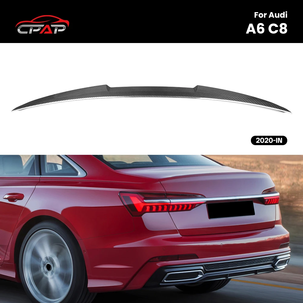 

Real Dry Carbon Fiber Rear Trunk Roof Spoiler Boot Wing Car Accessories Tail Fin For Audi A6 C8 Sedan M4 Style 2020-IN