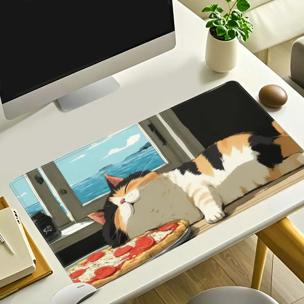 

HYBXAXC Sleeping Cat and Pizza Mouse Pad, Funny Anime Kitty , Beach Cottage Kitchen Decor, Oversized Relaxing Nook , Cozy Gift