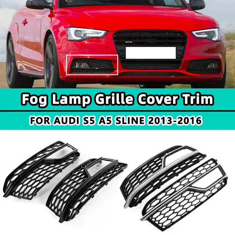 2X Car Front Fog Light Lamp Cover Grill Grille For Audi S5 A5 S-Line  2013 2014 2015 2016 Honeycomb Bumper Body Kit 8T0807682M