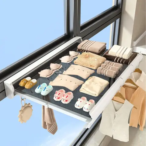 텔레스코픽 의류 건조 그물, 실내 드릴링 없음, 보이지 않는 텔레스코픽 의류 건조 랙, 욕실 접이식 보관