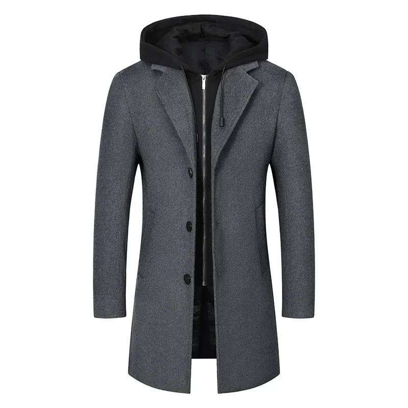 

2024 Mens Wool Coat Winter Thick Warm High Quality Design Hooded en Overcoat