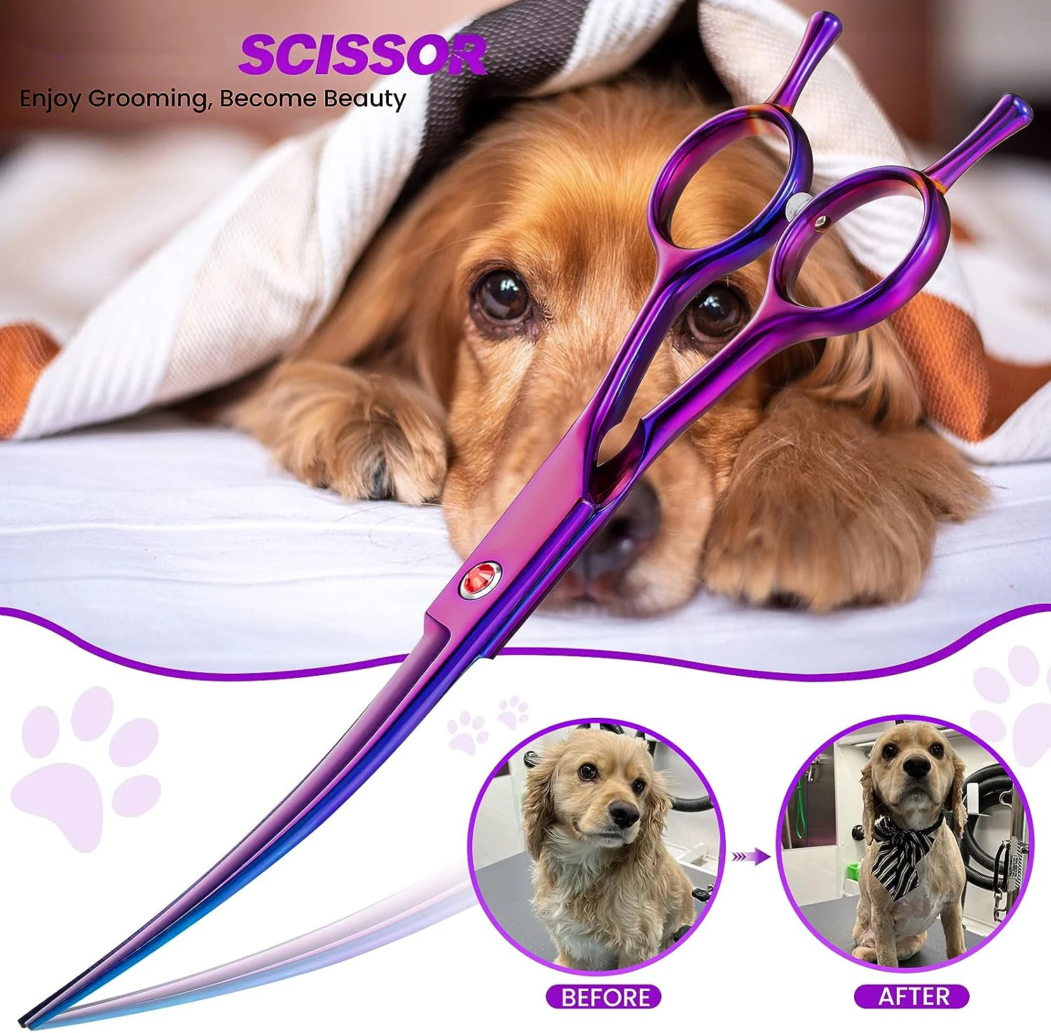 Pet Grooming Scissors 7inch Right and Left Hand Curved Scissors For Dog Grooming Hair Styling Scissors