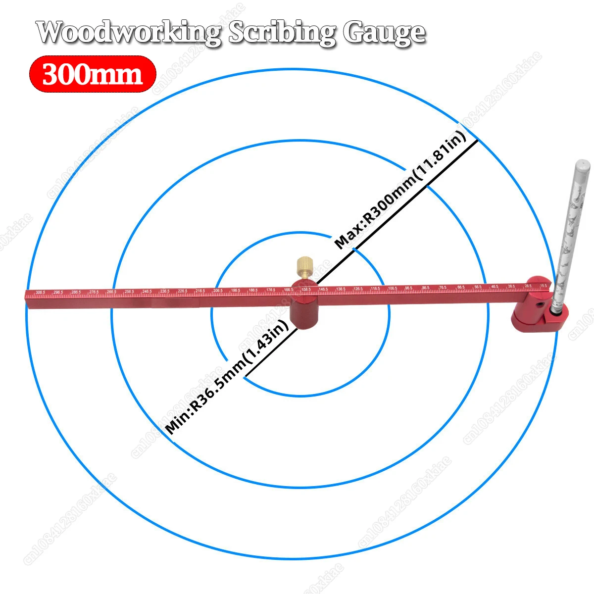 300mm Metric Compass Scribe Center Finder, Adjustable Drawing Circle Ruler, Woodworking Fixed-Point Circle Line Marking Gauge