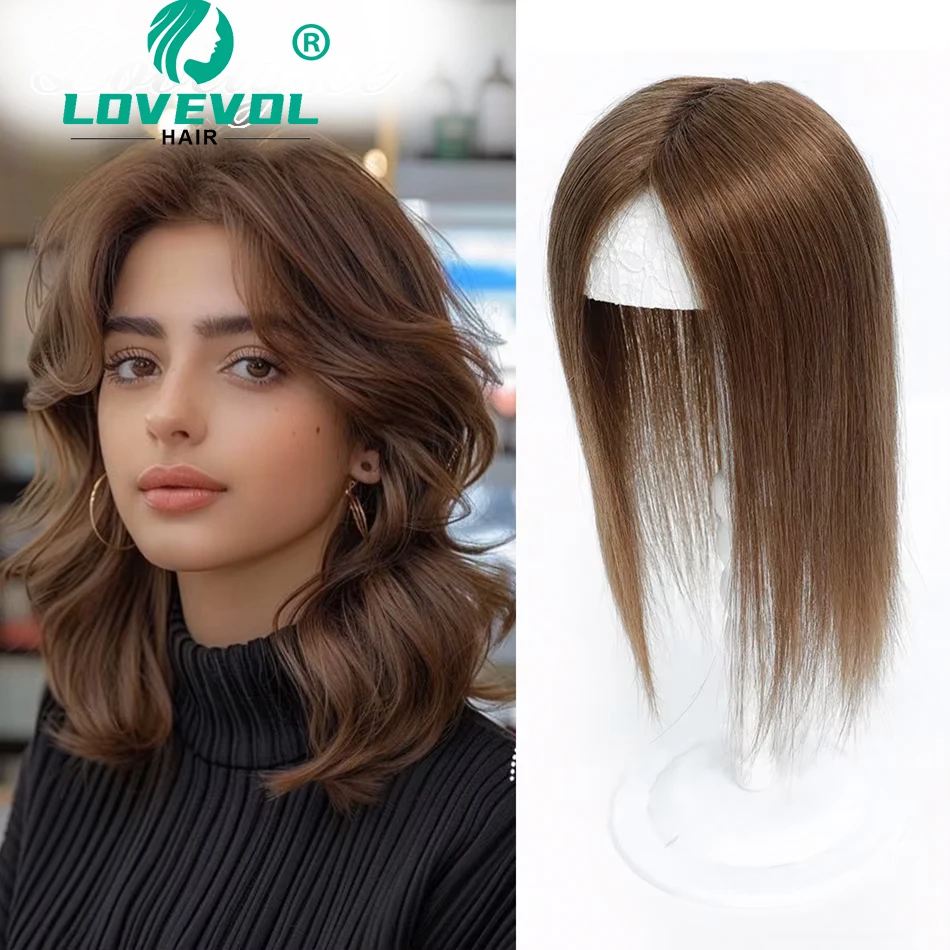 

10 "-14" 12*13 см топперы для волос прямой средне-коричневый шиньон с челкой 100% бразильский топпер из человеческих волос для женщин