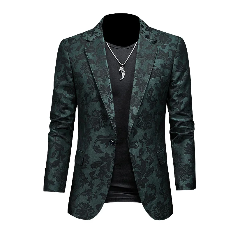 

KIDWHXR Blazer Man Fashion Contrast Color Printed Single-breasted Male Outerwear Turn Down Collar Long Sleeve Men Suit Coat