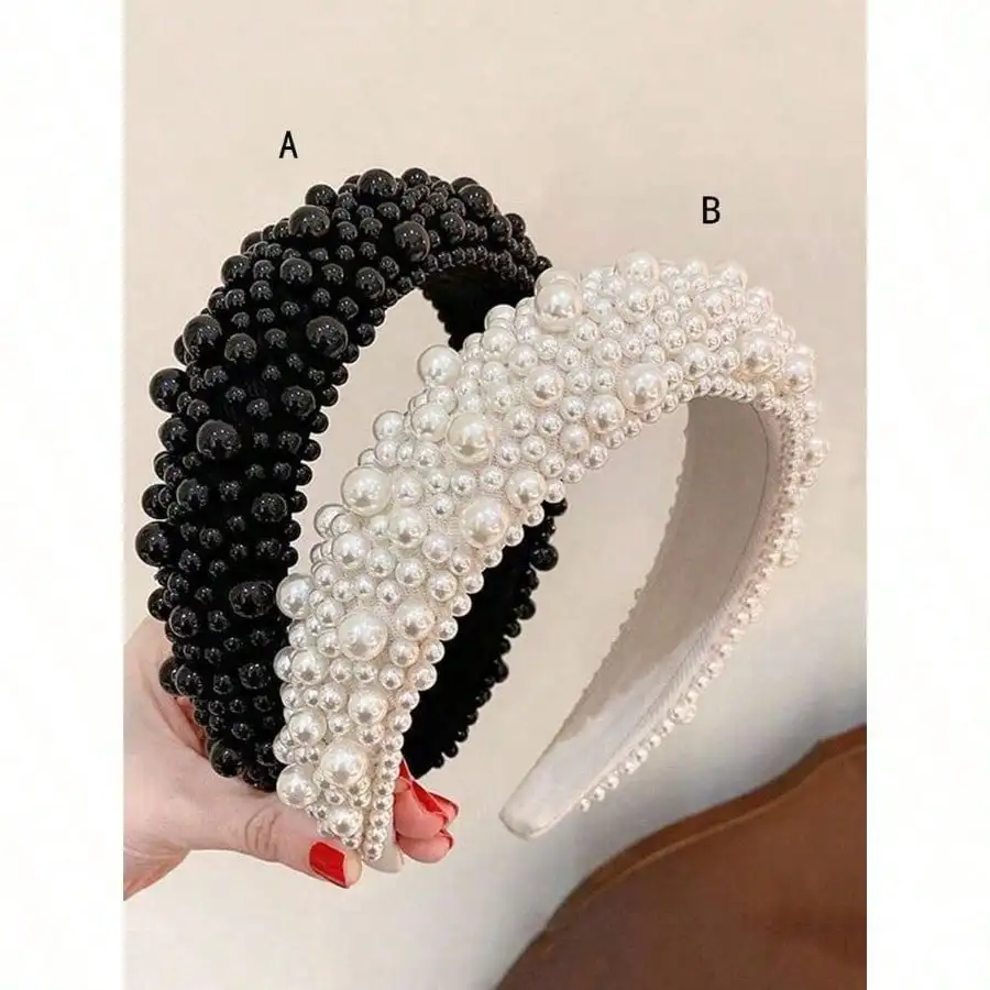 

1pc Baroque Sponge Faux Pearl Handmade Headband, Luxury Fashion Wide Hairband Formal Occasions Tiaras,Hairband,Hair Hoop,Hair AccessoriesHeadbands