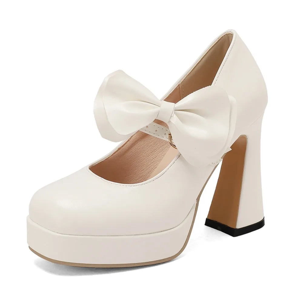 High Heels Women Spring Summer Elegant Fashion Bowknot Square Toe Party Dress Wedding Bride Platform Shoes Big Size 45 30-50