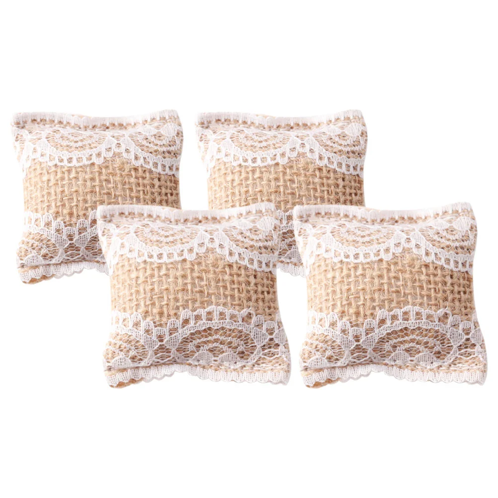 4 Pcs Lace Pillow Model Wear-resistant Fake Portable Mini House Decor Cloth Miniature Pillows Toddler Cushion